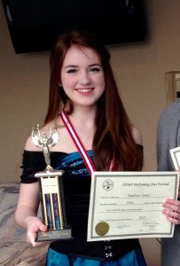 Madison competed in 3 classical classes, receiving 3 Firsts. She then competed in 3 Musical Theatre classes, receiving a Third, Second and First.